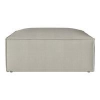 Light gray, solid color ottoman with a smooth texture and contemporary, minimalist design. Perfect for modern decor.