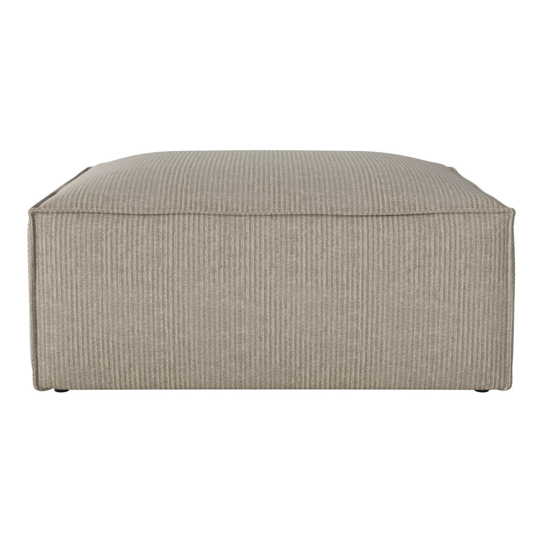 Beige striped ottoman with a textured pattern, perfect for adding a subtle touch of elegance to any space.