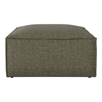 Gray striped textured ottoman with a contemporary design, perfect for versatile home decor.