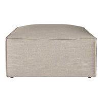Beige rectangular ottoman with a textured fabric pattern and clean, modern lines. Ideal for minimalist decor.