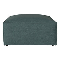 Textured teal ottoman with a solid color design, perfect for modern living spaces.