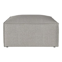 Gray textured fabric ottoman, featuring a sleek rectangular design without intricate patterns. Ideal for modern decor.