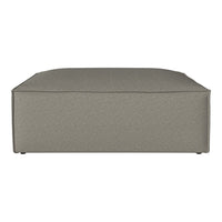 Gray square ottoman with a textured, fabric surface, featuring subtle, muted tones for a contemporary look.