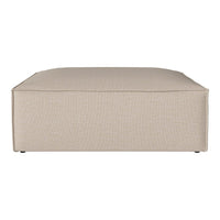 Beige square ottoman with a subtle textured pattern, perfect for modern and minimalist decor.