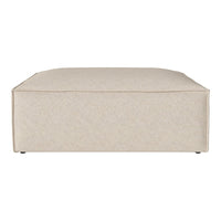 Beige ottoman with a smooth, solid fabric surface, perfect for contemporary home decor.