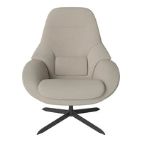 Light beige modern chair with smooth curves and a minimalist design on a sleek black metal base.