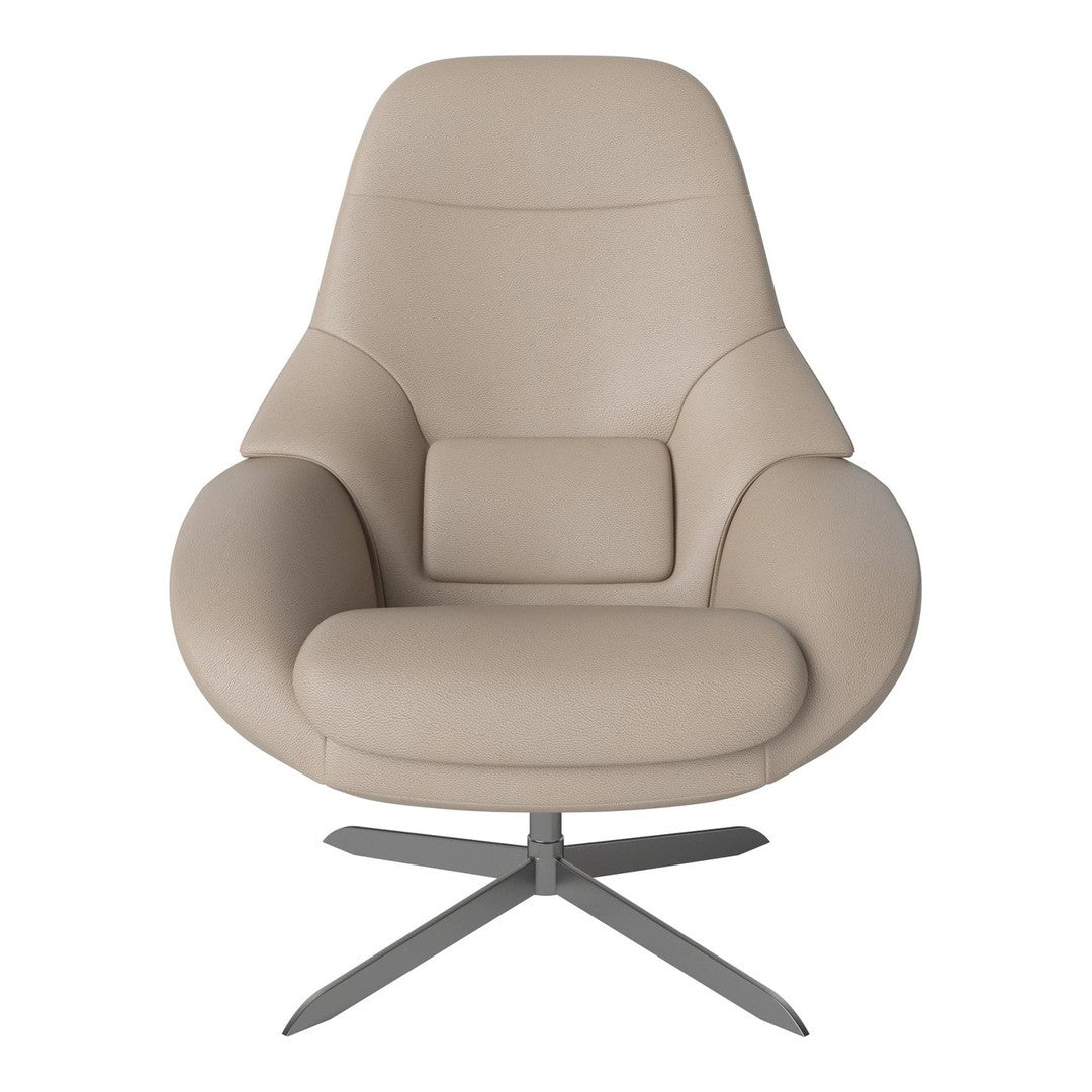 Beige modern swivel chair with smooth upholstery and minimalist design. Perfect for contemporary living spaces.