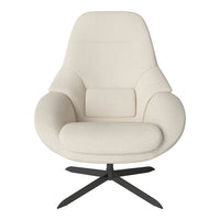 Cream-colored ergonomic chair with smooth, minimalistic design and a soft, textured fabric finish.