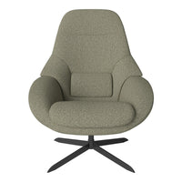 Olive green textured fabric armchair with a sleek black metal base. Modern and stylish design for any decor.