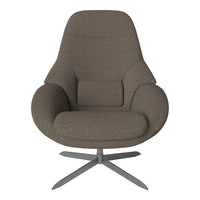 Brown textured fabric armchair with a modern, sleek design and a silver metal base. Ideal for stylish interiors.
