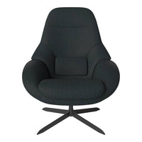 Luxurious dark gray armchair with subtle textured pattern and sleek black metal base for stylish seating.