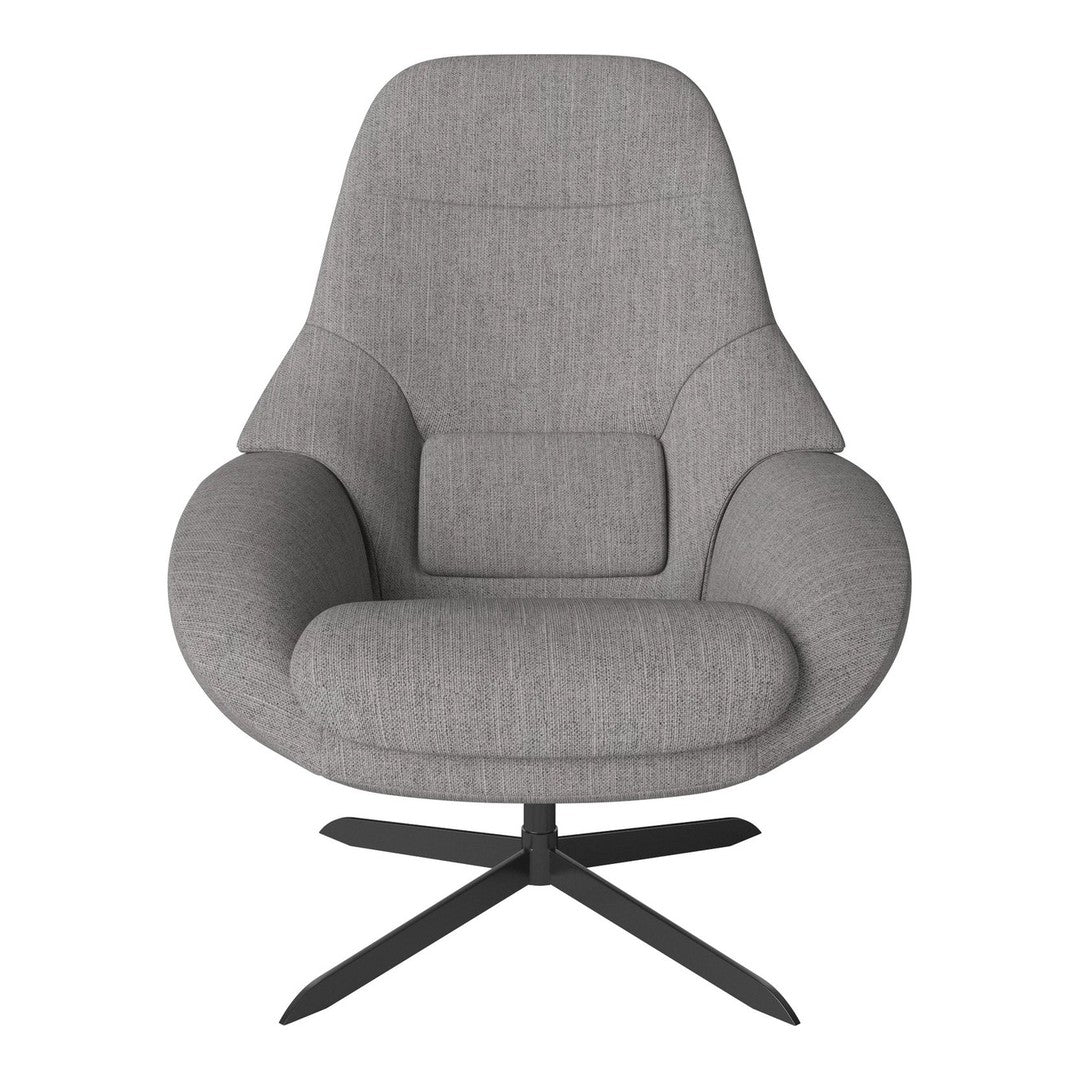 Soft gray upholstery with a smooth texture and modern design, featuring a minimalist pattern on a stylish black base.