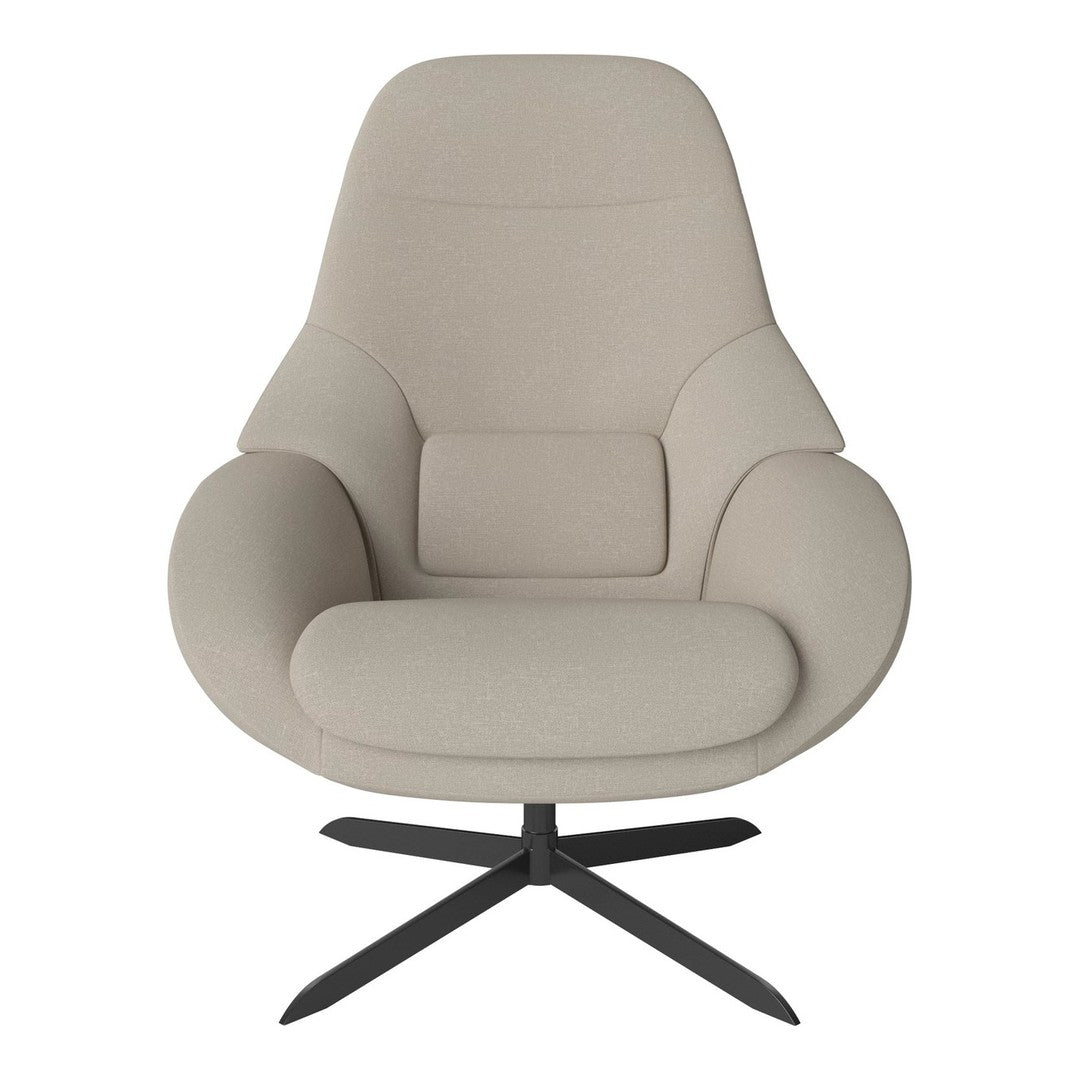 Beige modern swivel chair with a smooth, minimalist design and sleek black base, perfect for contemporary interiors.