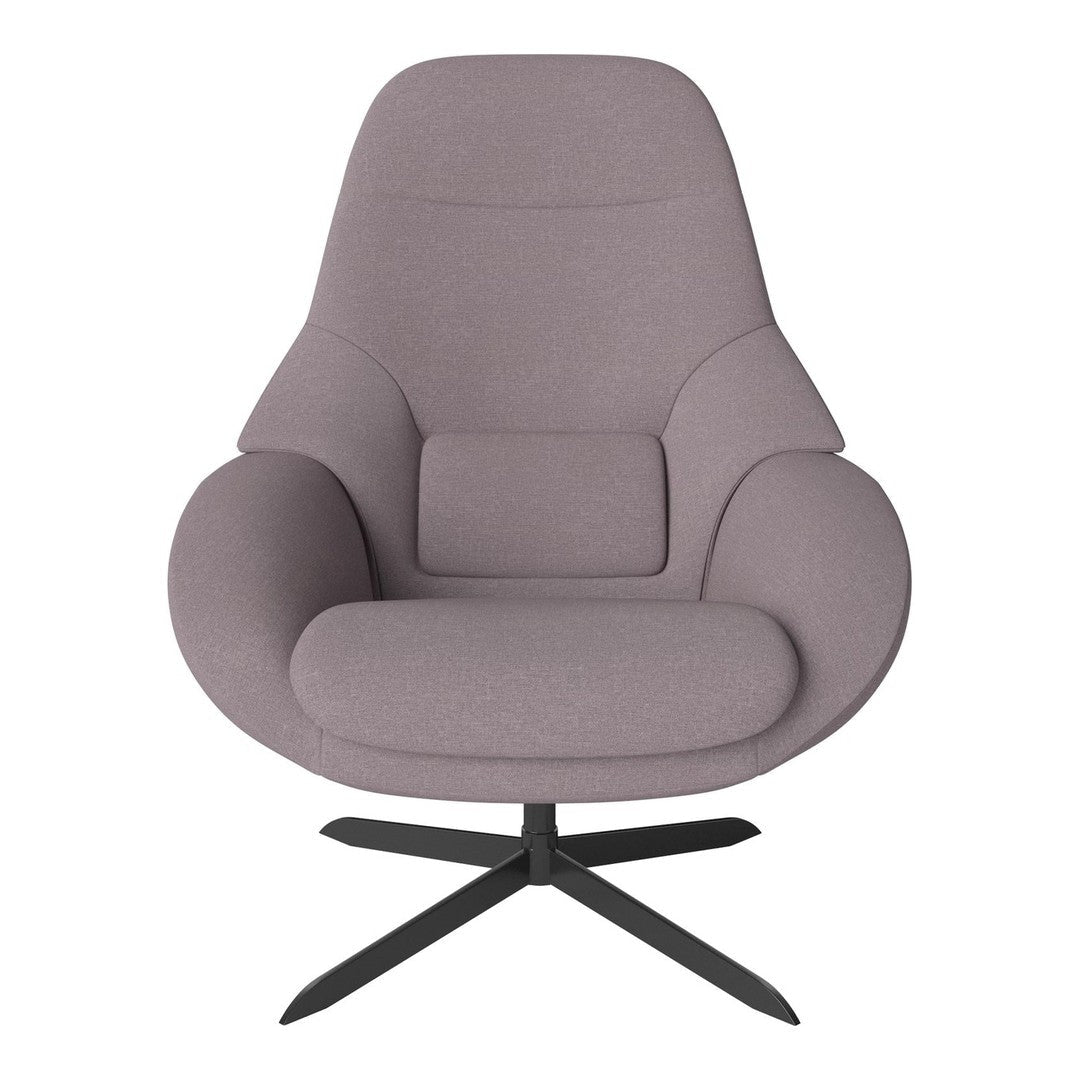 Soft lavender plush armchair with a smooth, modern design and sleek black base, adding stylish comfort to any space.