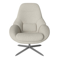 Light beige upholstered chair with a smooth, textured pattern and a modern swivel base.