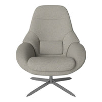 Light grey upholstered chair with a smooth, minimalist design and a sleek metal base. Ideal for modern interiors.