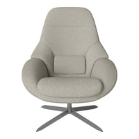 Light gray upholstered chair with a smooth, contemporary design and subtle texture, set on a sleek metal base.