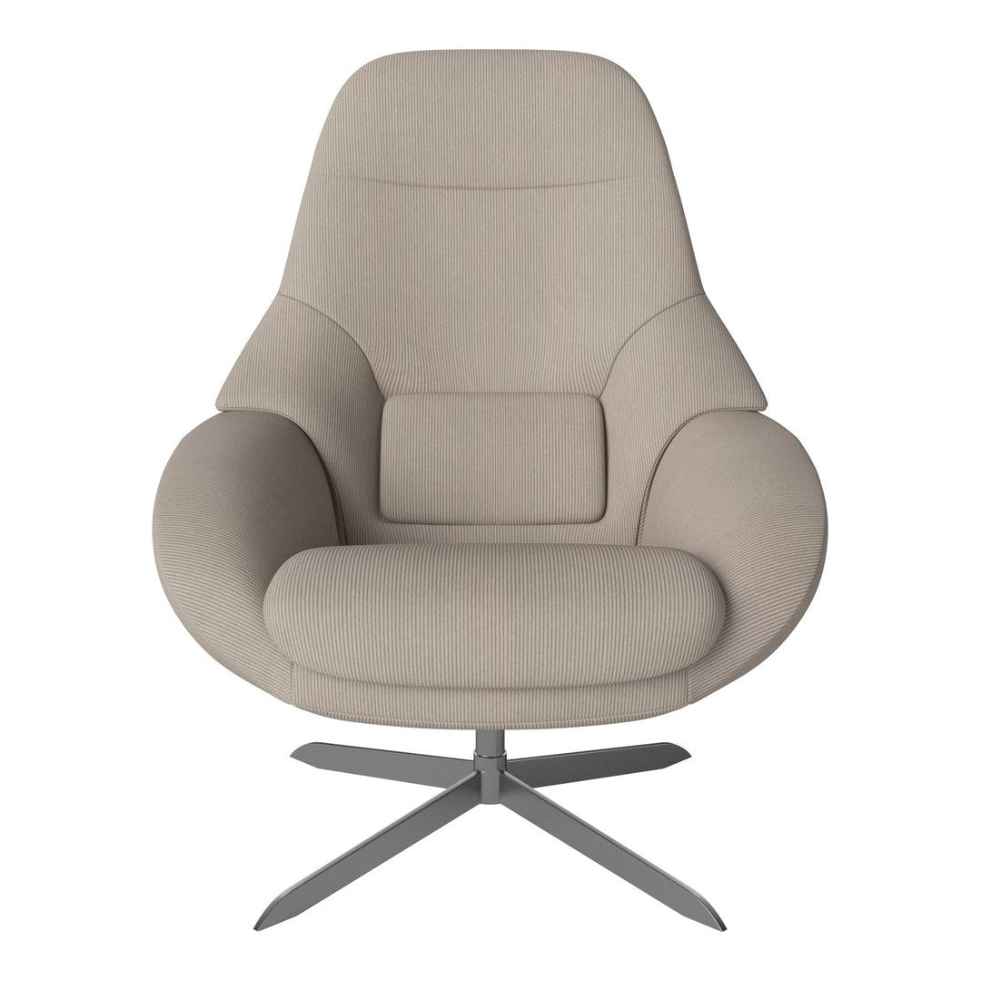 Light beige swivel chair with smooth, modern upholstery and minimalistic design, featuring subtle texture patterns.