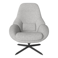 Light gray upholstered chair with a smooth, minimalist design and a black metal base. Perfect for modern interiors.