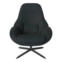 Black upholstered chair with subtle textured pattern and stylish metal base. Ideal for modern interiors.