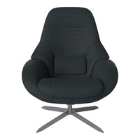 Black upholstered chair with a textured pattern and sleek metallic base, perfect for modern décor.