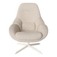 Beige upholstered lounge chair with a smooth texture and modern silhouette, featuring a minimalist design and neutral tones.