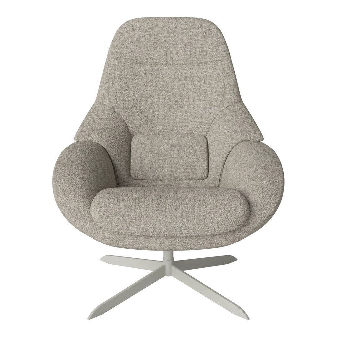 Light gray upholstered chair with a modern, sleek design and smooth, rounded cushions. Perfect for contemporary decor.