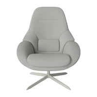 Stylish gray upholstered chair with smooth, minimalist design and soft texture in a contemporary aesthetic. 