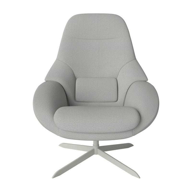Stylish gray upholstered chair with smooth, minimalist design and soft texture in a contemporary aesthetic. 