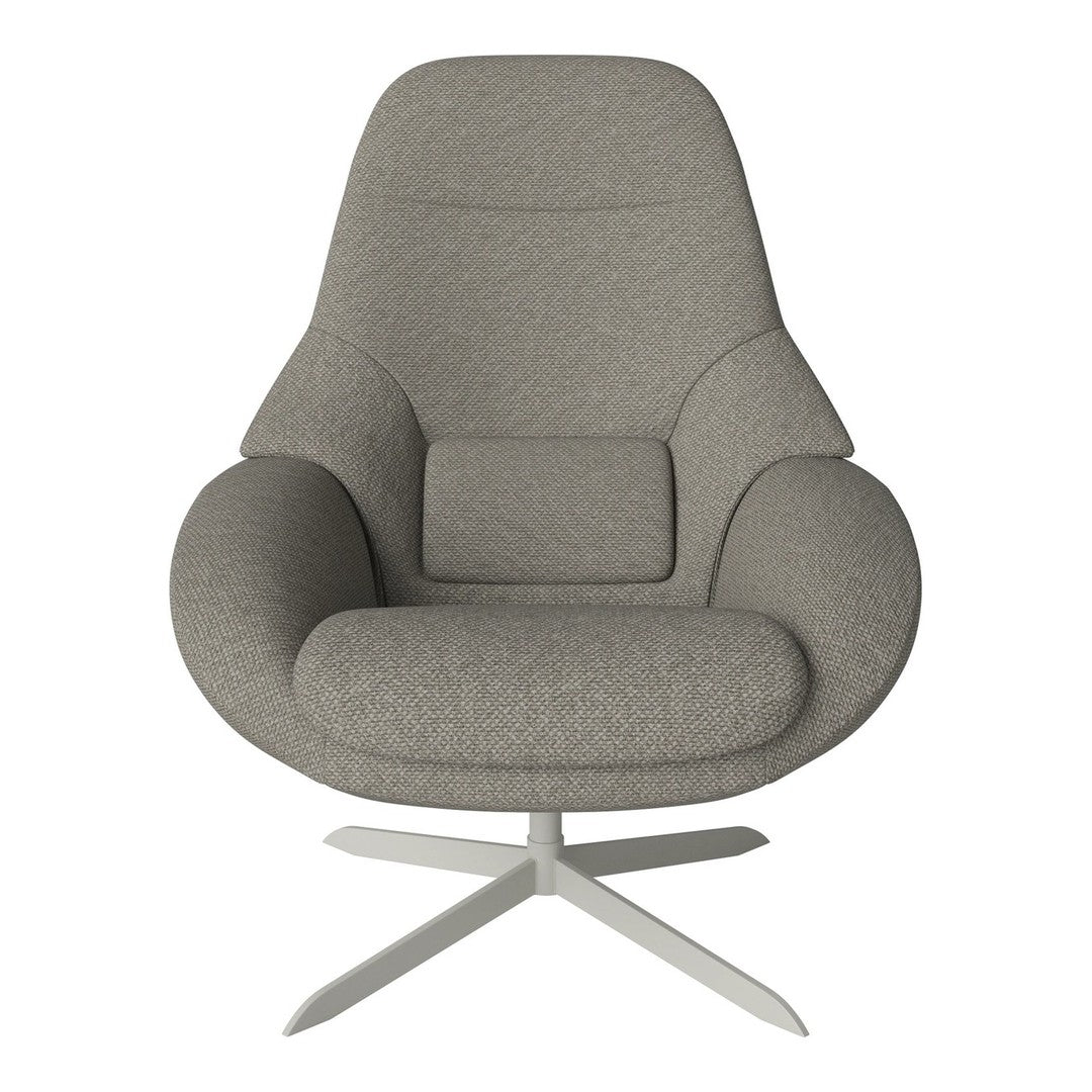 Soft gray upholstered chair with a modern design, featuring a smooth texture and minimalist style.