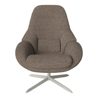 Stylish brown armchair with a textured fabric and a smooth, minimalist design, perfect for modern interiors.