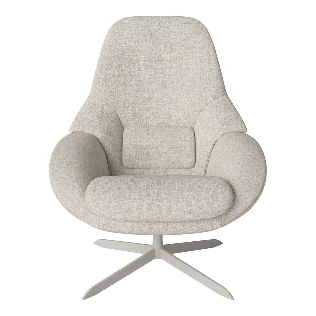 Stylish light beige accent chair with a smooth, minimalist design and subtle texture, perfect for modern interiors.