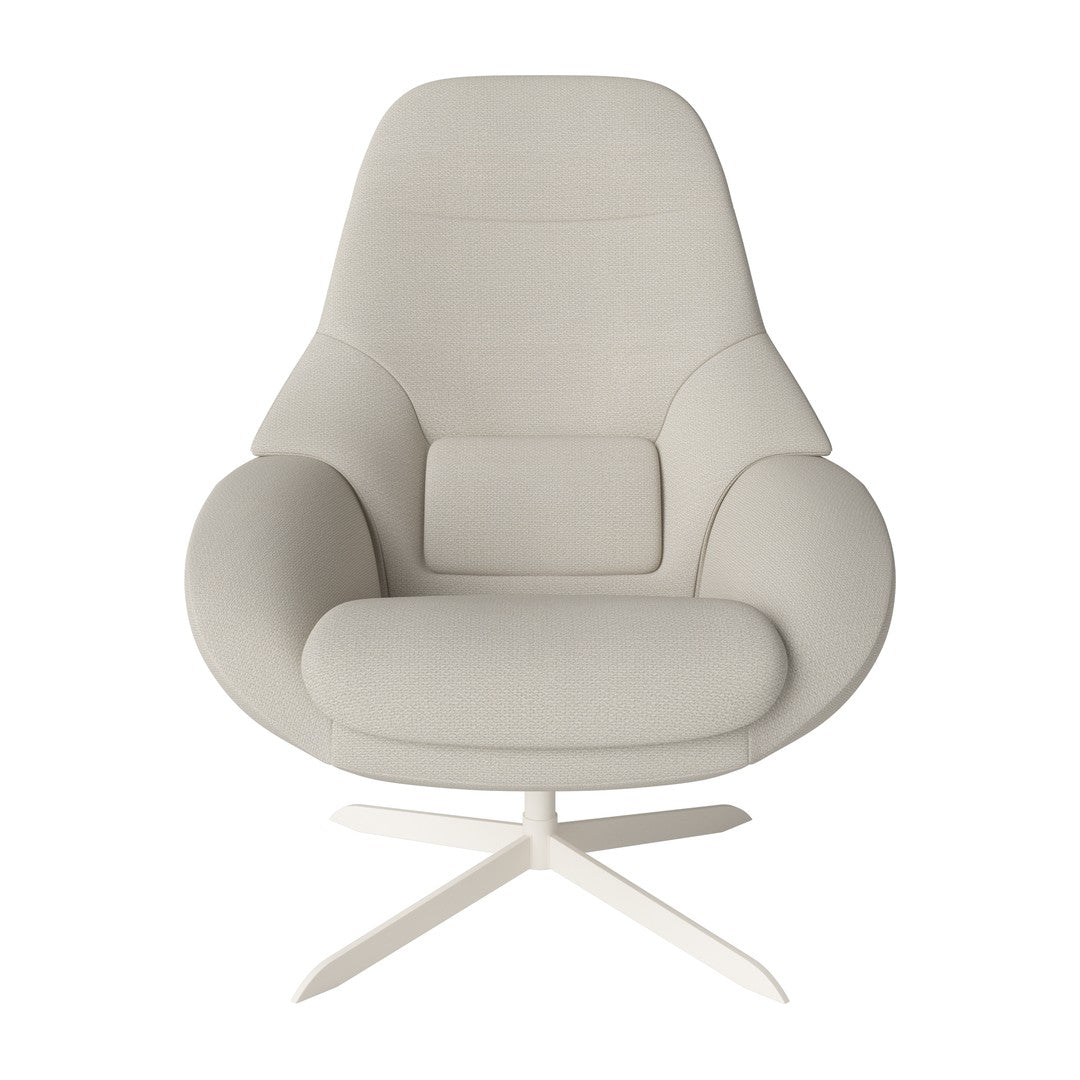 Stylish light gray upholstered chair with a smooth, modern design and minimalist pattern, perfect for contemporary decor.