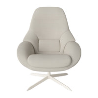 Stylish light gray upholstered chair with a smooth, modern design and minimalist pattern, perfect for contemporary decor.