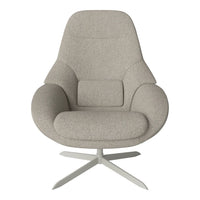 Light gray upholstered armchair with a modern, minimalist design and smooth, round contours. Perfect for elegant interiors.