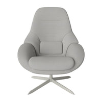 Light gray modern armchair with sleek, smooth texture and minimalist design against a neutral backdrop.