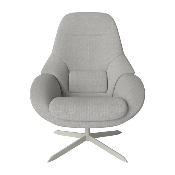 Light gray modern armchair with sleek, smooth texture and minimalist design against a neutral backdrop.