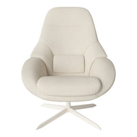 Cream-colored modern chair with a smooth, clean design and soft, textured upholstery. Ideal for contemporary decor.
