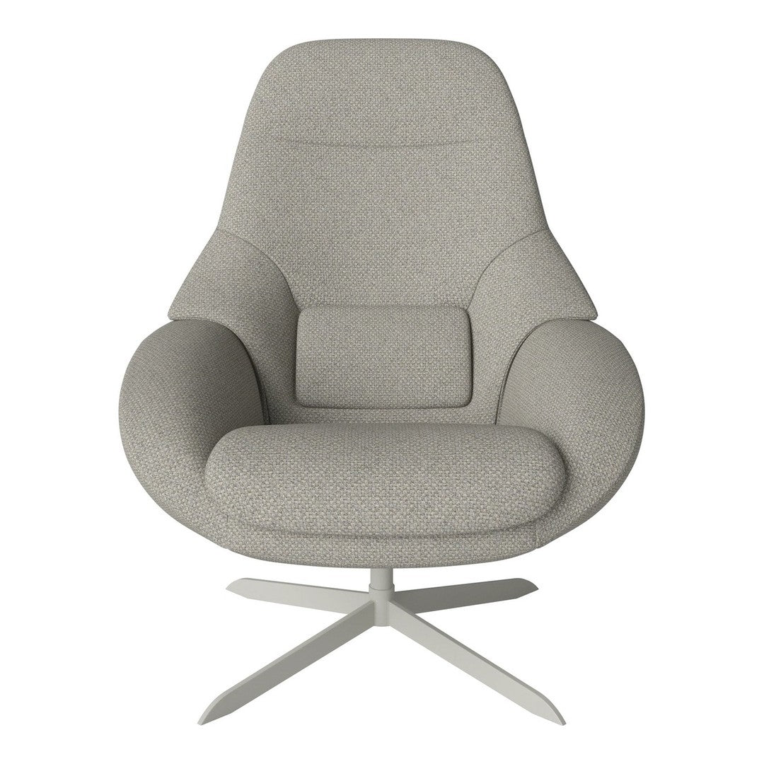 Light gray upholstered chair with a smooth, modern design and subtle, monochromatic texture. Perfect for contemporary spaces.