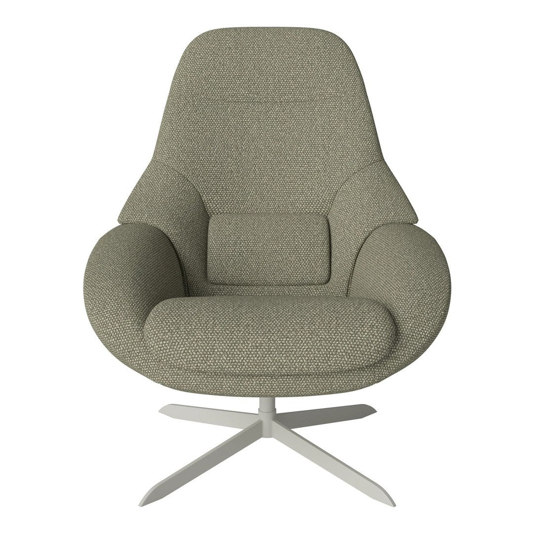 Soft green upholstered chair with a textured pattern and sleek metallic base, perfect for modern decor.