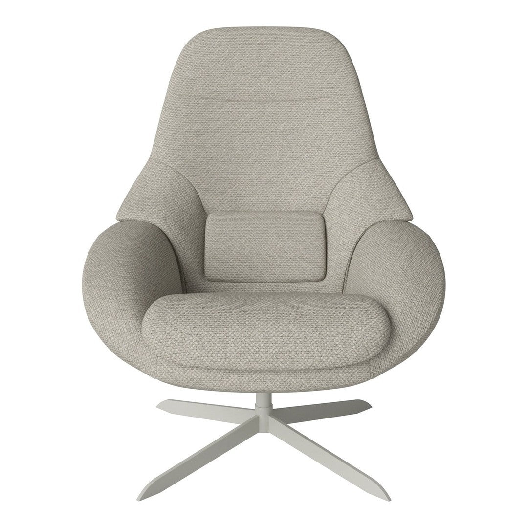 Light grey upholstered armchair with smooth, modern design and soft curves. Ideal for contemporary interiors.