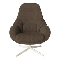 Stylish brown upholstery with a subtle textured pattern on a modern chair with a white base. Perfect for contemporary decor.
