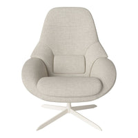 Light beige upholstered chair with a smooth texture and minimalist design on a white base.
