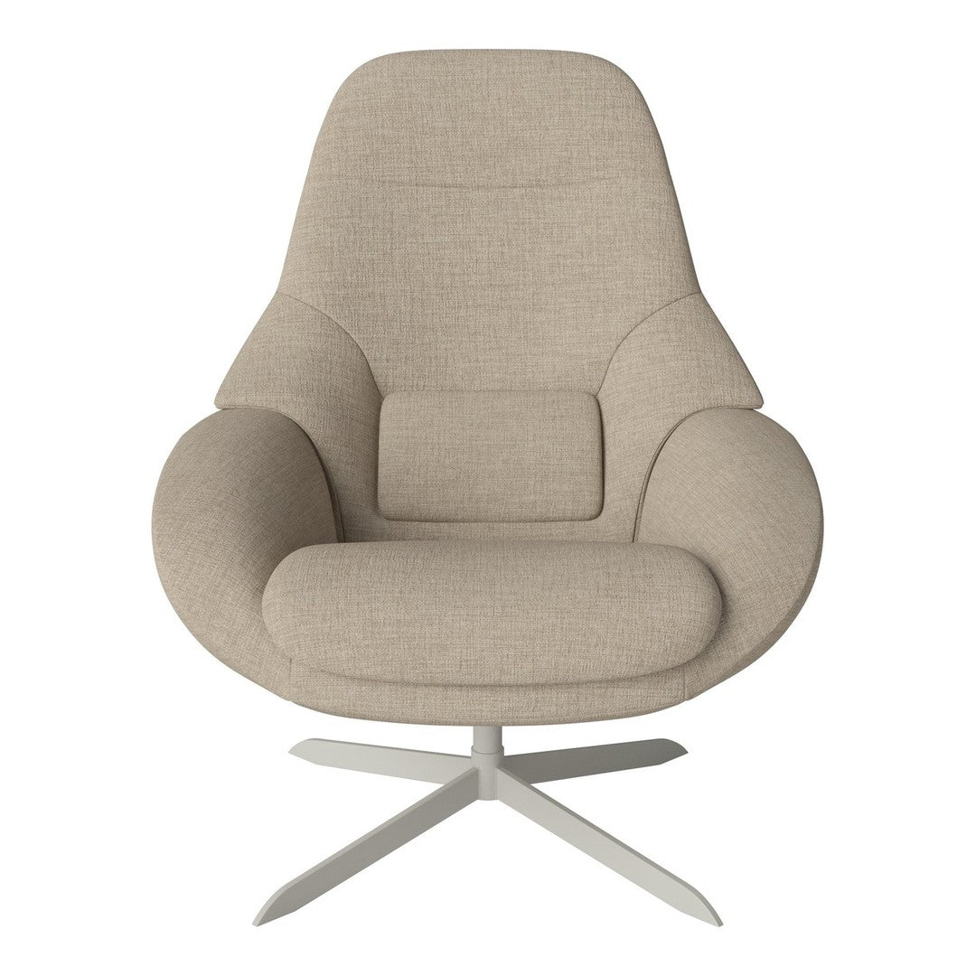Modern beige chair with smooth, curved lines and minimalistic design, featuring a soft upholstery texture.