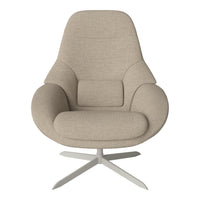 Modern beige chair with smooth, curved lines and minimalistic design, featuring a soft upholstery texture.
