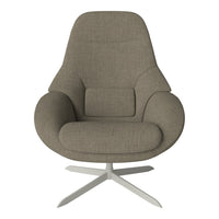 Modern taupe armchair with a smooth, textured fabric and sleek, minimalist design. Perfect for contemporary decor.