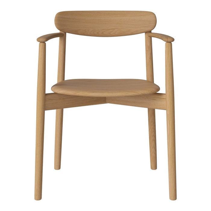 Light oak chair with a minimalist design, featuring smooth, natural wood grain patterns and a warm, neutral color palette.