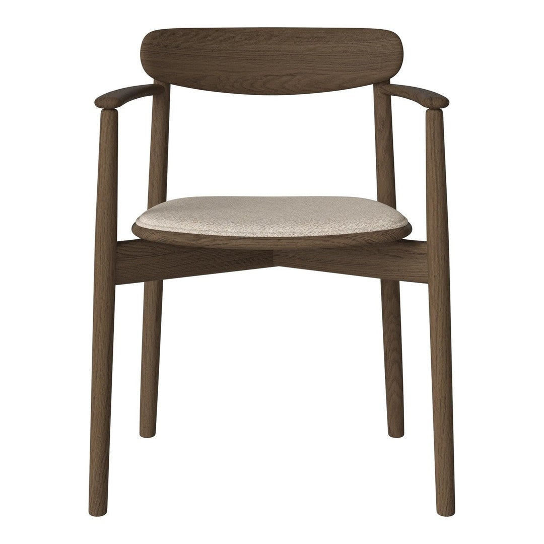 Modern brown wooden chair with a beige upholstered seat and simple, clean lines. Ideal for minimalist decor.