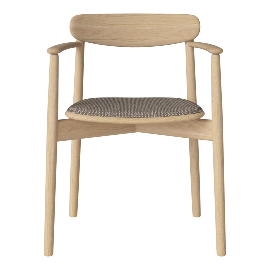 Light wood chair with a minimalist design and a textured gray seat cushion. Modern natural aesthetic.