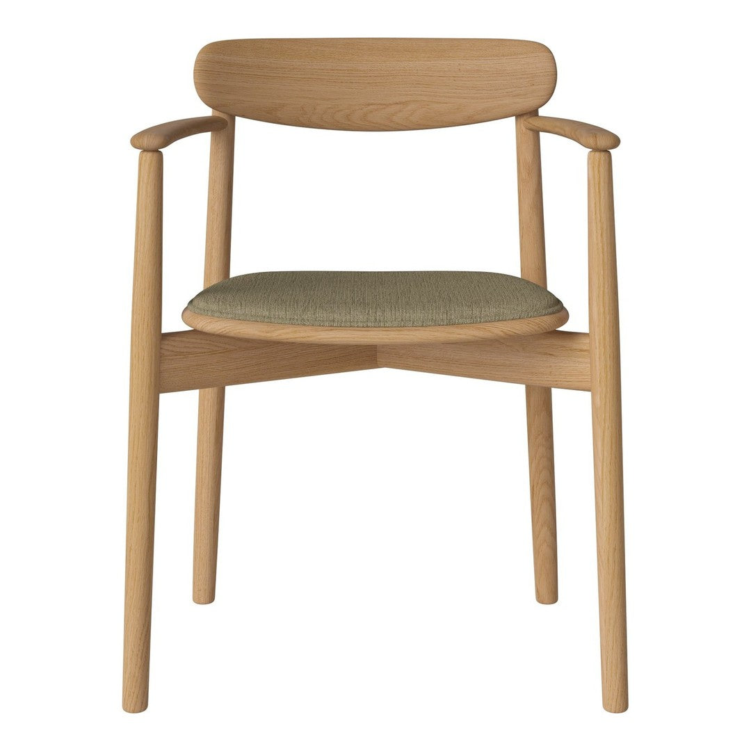 Light oak wood chair with a soft green upholstered seat and minimalist design, perfect for modern decor.